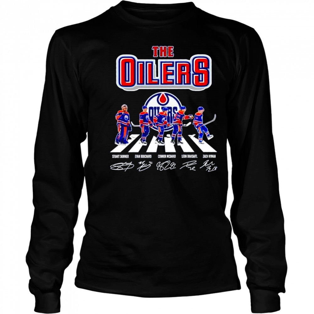 The Oilers Skinner Bouchard McDavid Draisaitl Hyman abbey road signatures shirt Long Sleeved