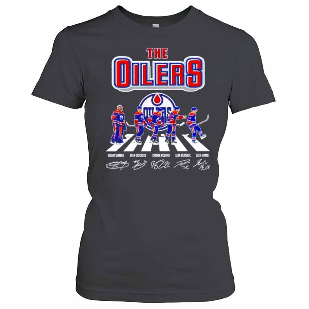 The Oilers Skinner Bouchard McDavid Draisaitl Hyman abbey road signatures shirt Women's T-shirt