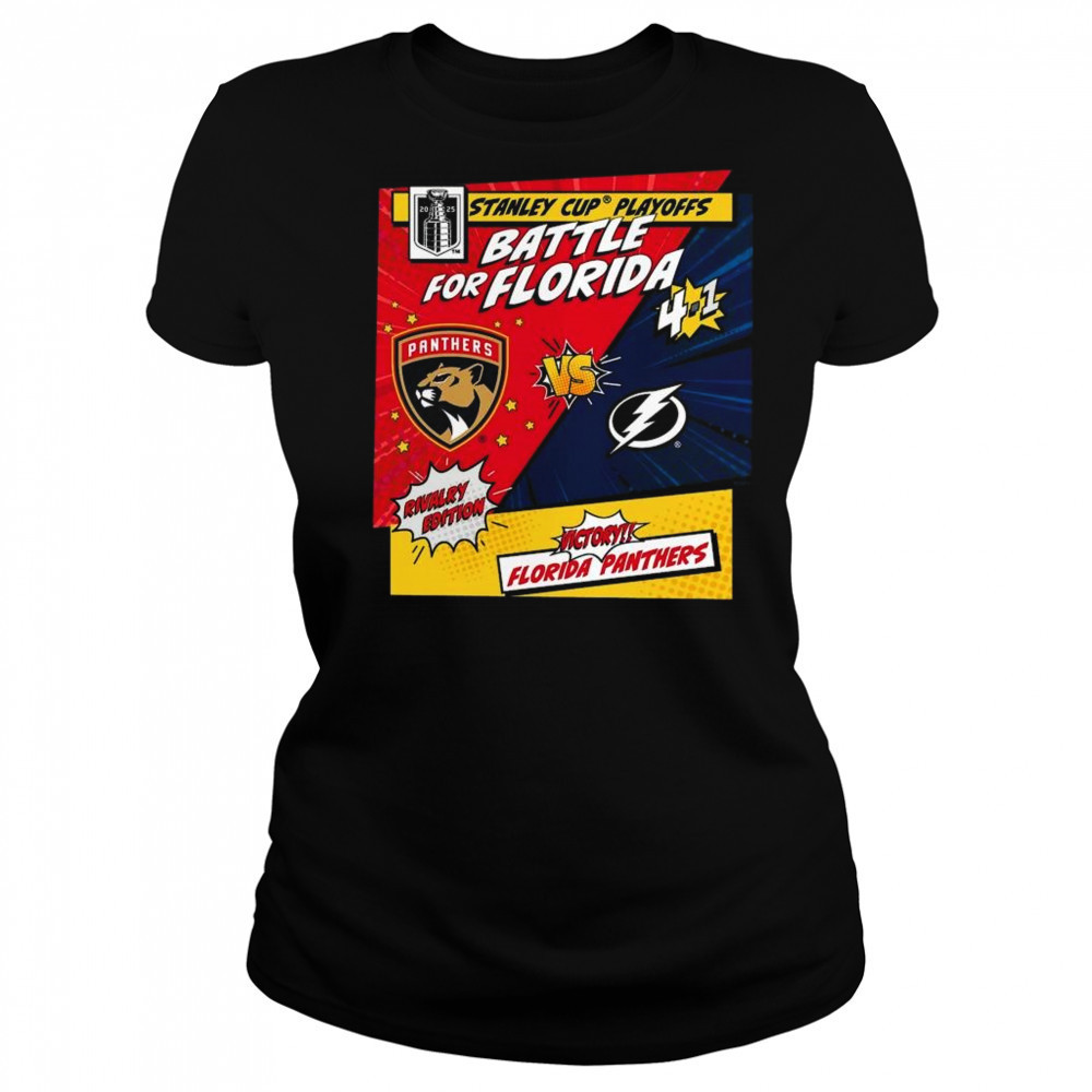 Florida Panthers vs. Tampa Bay Lightning 2025 Stanley Cup Playoffs Rivalry Comic Pop Shirt Women's T-shirt
