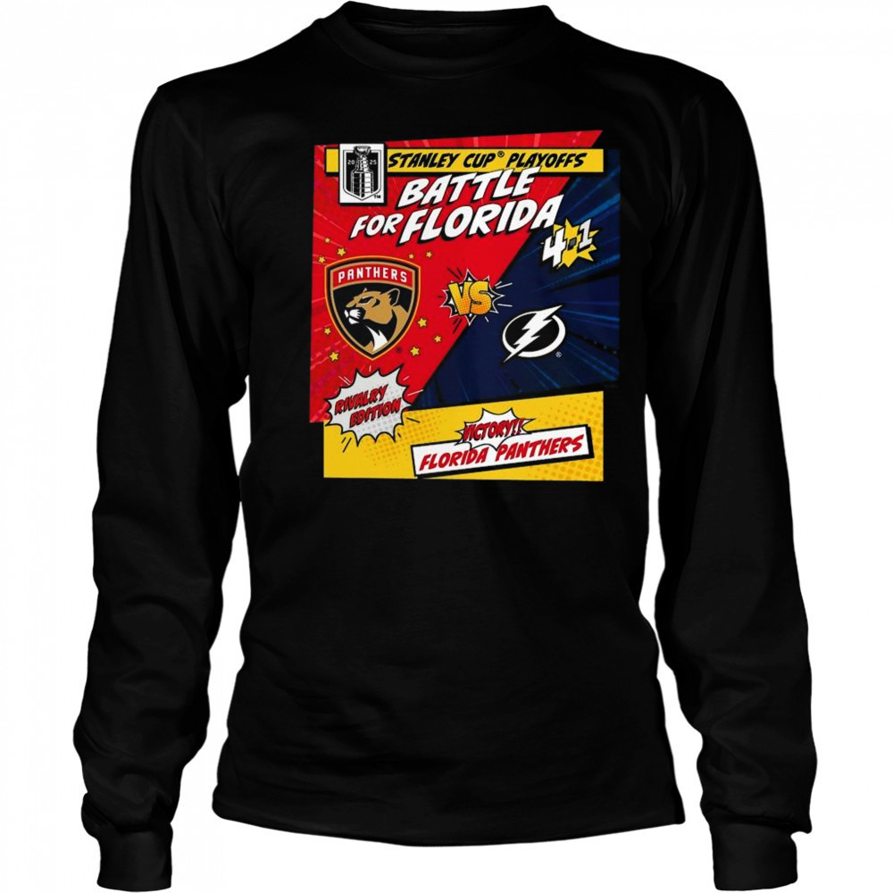 Florida Panthers vs. Tampa Bay Lightning 2025 Stanley Cup Playoffs Rivalry Comic Pop Shirt Long Sleeved