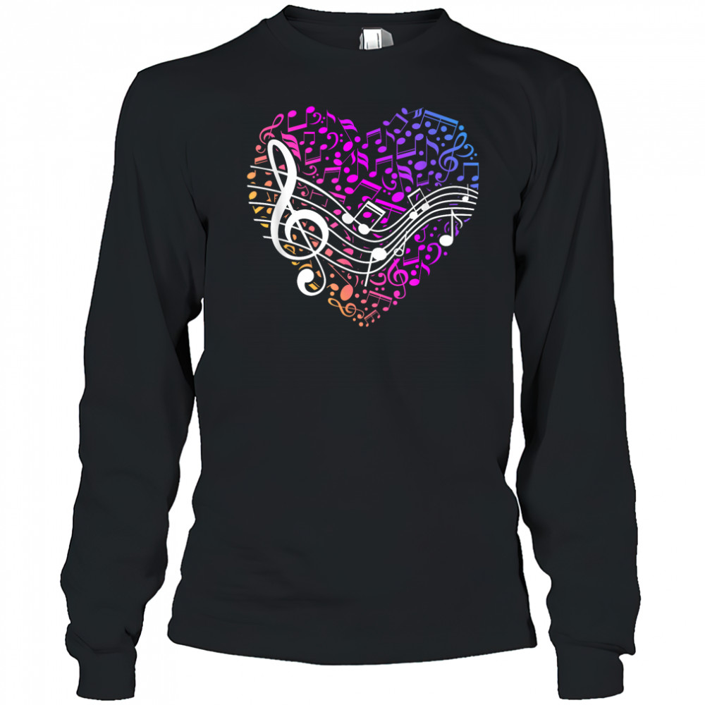 Musical Notes Heart Treble Clef Music T-Shirt Long Sleeved