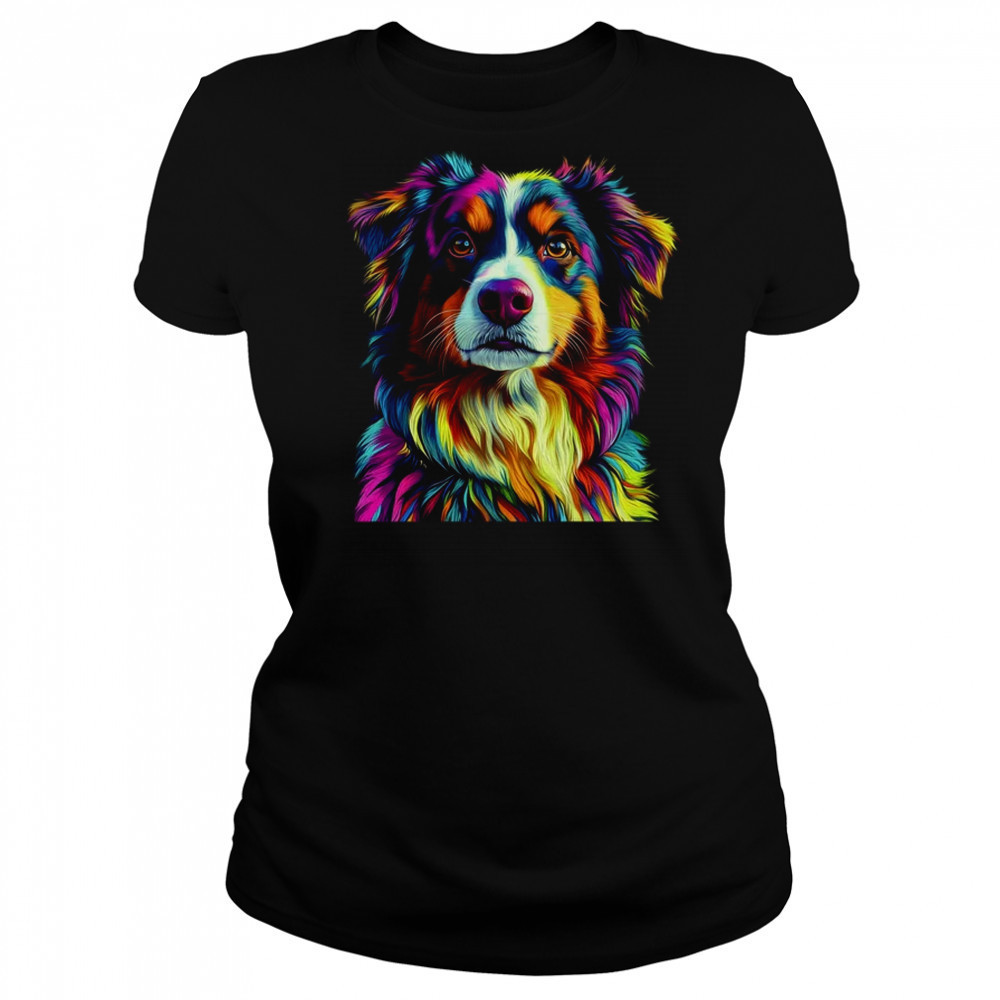 Australian Shepherd Dog Colorful Face Dog Lover Men Women shirt Women's T-shirt