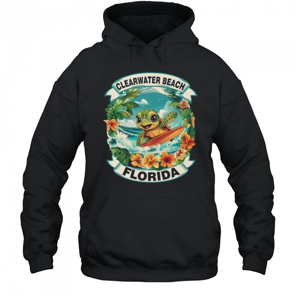 Clearwater Beach Florida Cute Sea Turtle Surfing Summer Vacation shirt Hoodie