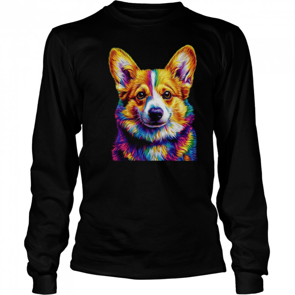 Corgi Dog Colorful Face Dog Lover Men Women shirt Long Sleeved