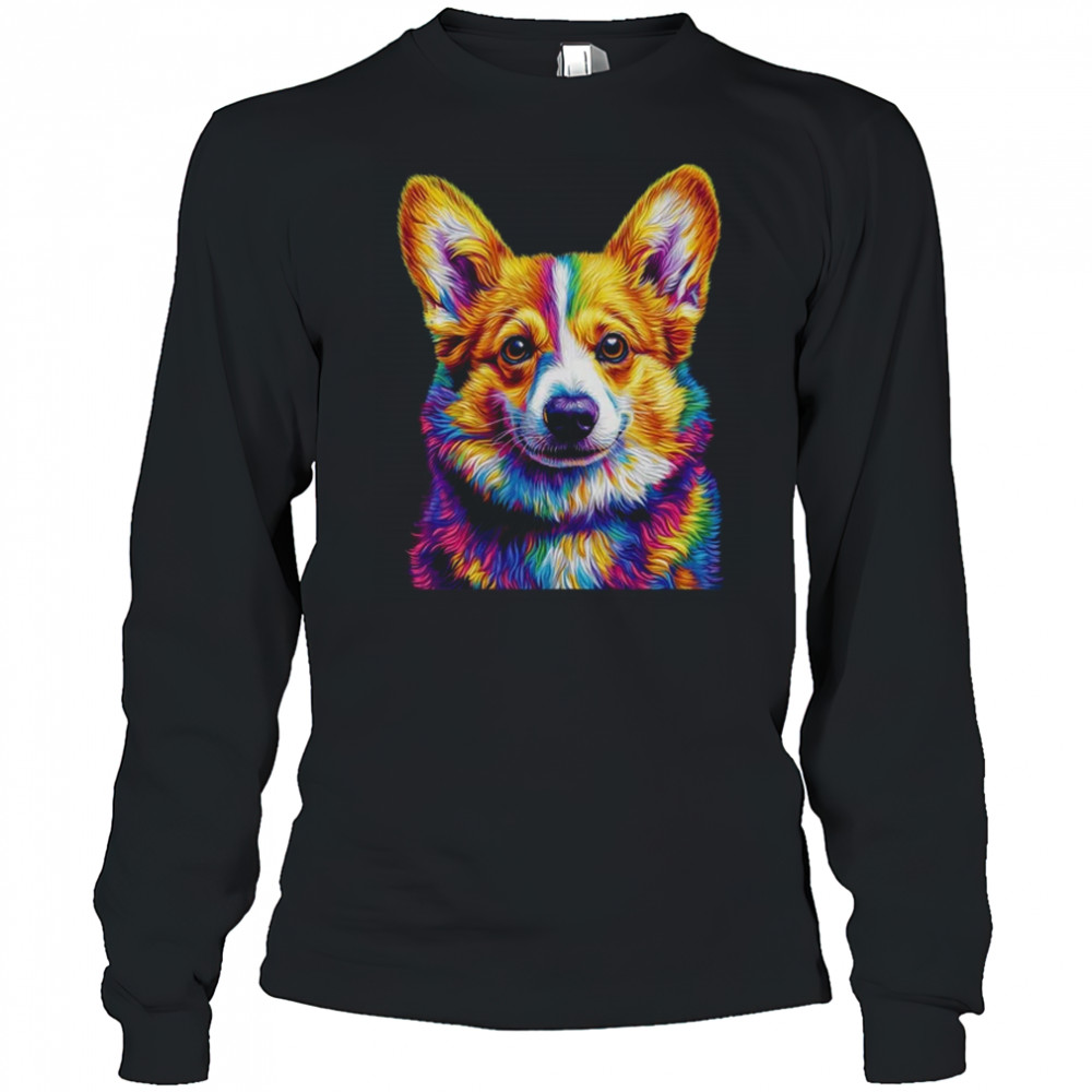 Corgi Dog Colorful Face Dog Lover Men Women shirt Long Sleeved