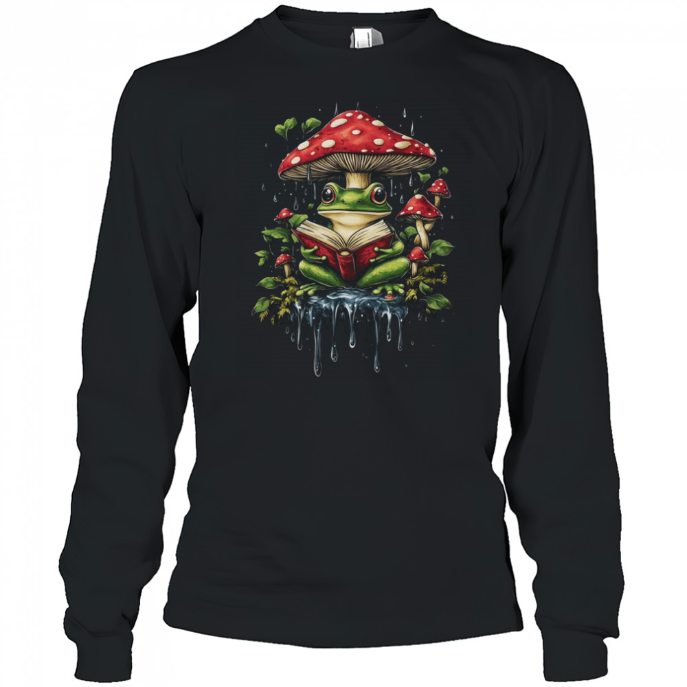 Cottagecore Aesthetic Frog Mushroom Moon Frog Graphic shirt Long Sleeved