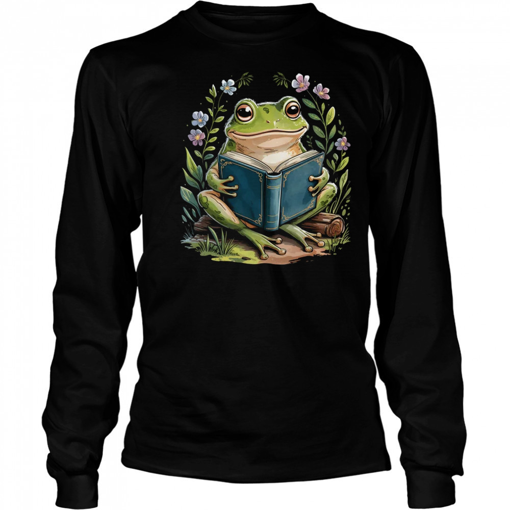 Cottagecore Floral Frog Aesthetic Girls Women Graphic shirt Long Sleeved