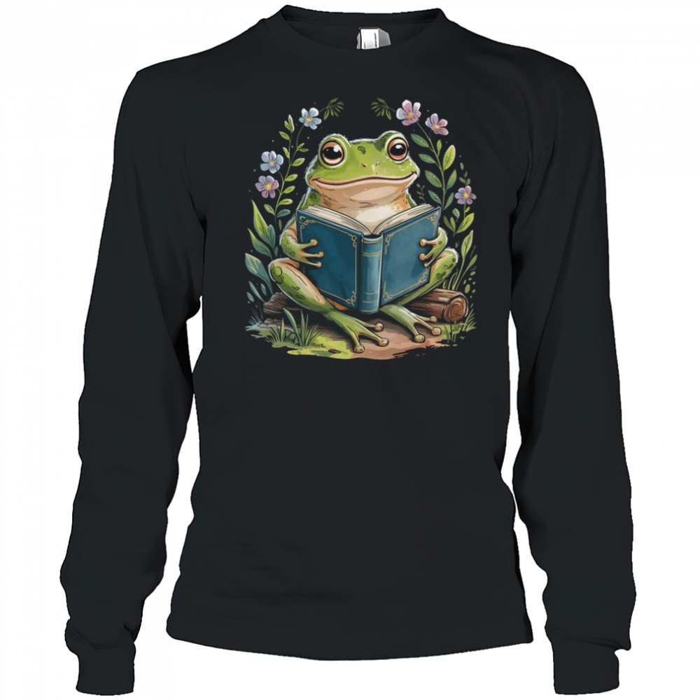 Cottagecore Floral Frog Aesthetic Girls Women Graphic shirt Long Sleeved
