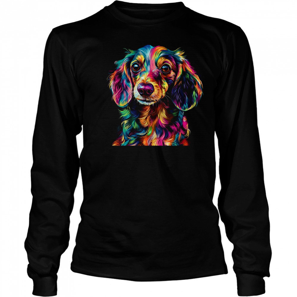 Dachshund Dog Colorful Face Dog Lover Men Women shirt Long Sleeved