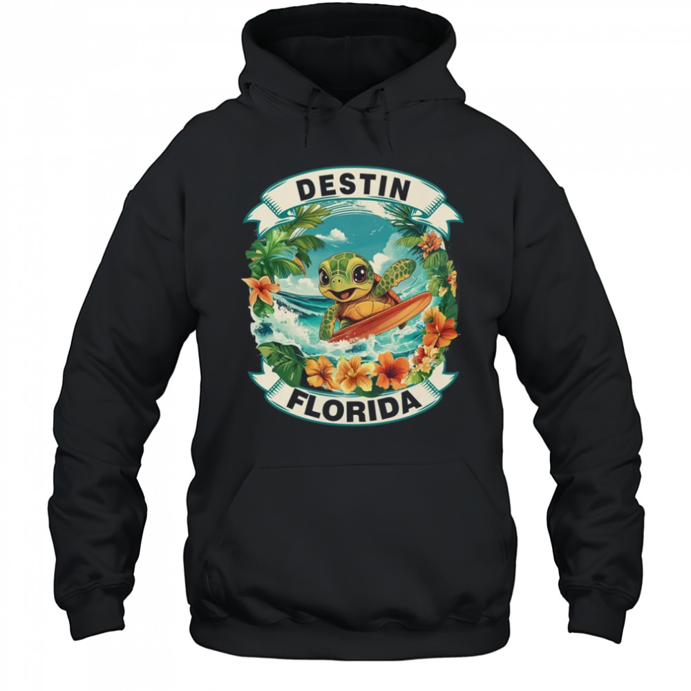 Destin Florida Cute Sea Turtle Surfing Summer Vacation shirt Hoodie