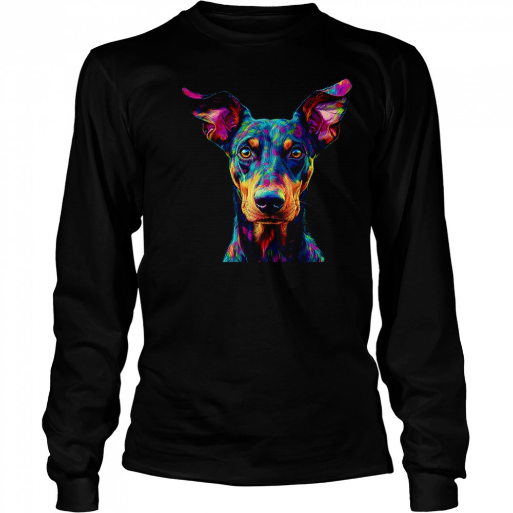 Doberman Dog Colorful Face Dog Lover Men Women shirt Long Sleeved