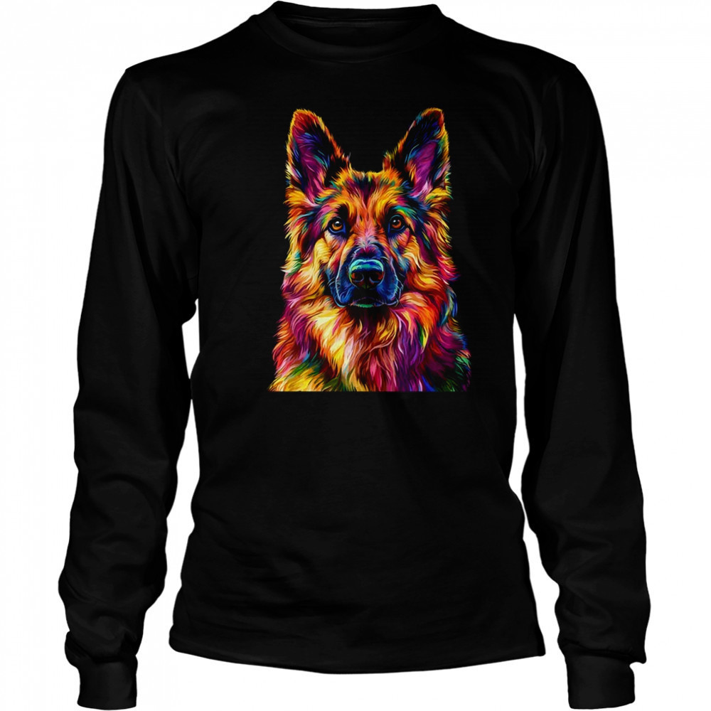 German Shepherd Dog Colorful Face Dog Lover Men Women shirt Long Sleeved