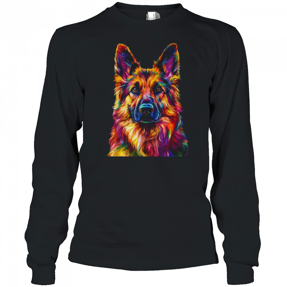 German Shepherd Dog Colorful Face Dog Lover Men Women shirt Long Sleeved