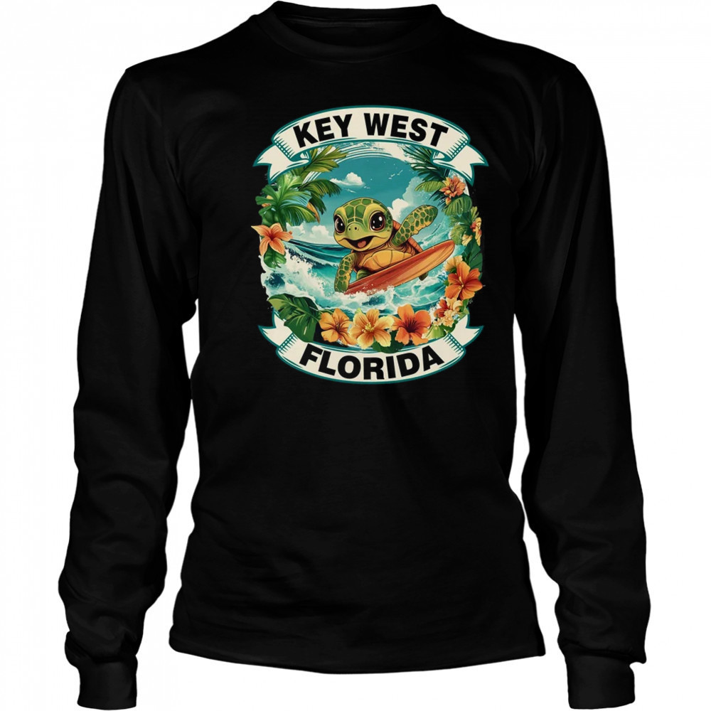 Key West Florida Cute Sea Turtle Surfing Summer Vacation shirt Long Sleeved