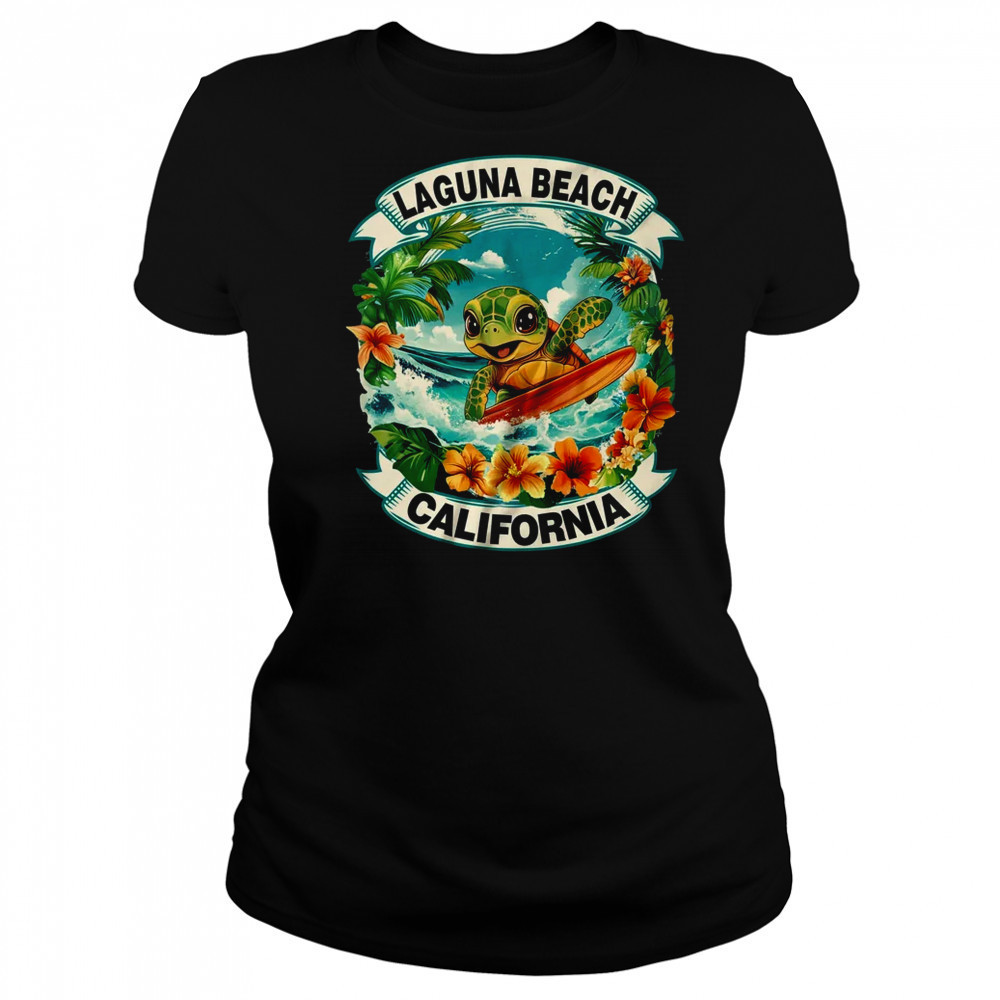 Laguna Beach California Cute Sea Turtle Surfing Summer Vacation shirt Women's T-shirt