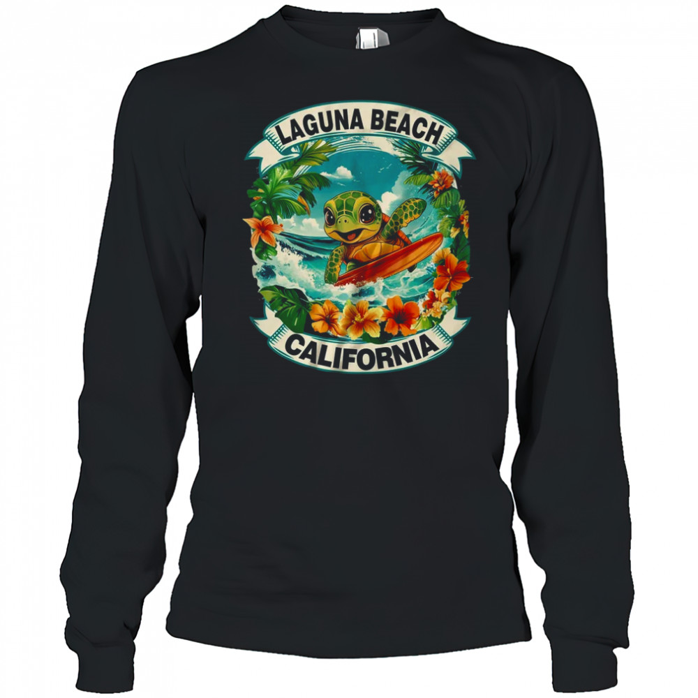 Laguna Beach California Cute Sea Turtle Surfing Summer Vacation shirt Long Sleeved