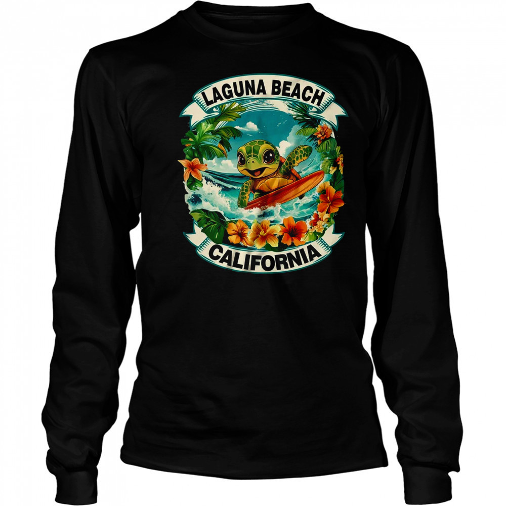 Laguna Beach California Cute Sea Turtle Surfing Summer Vacation shirt Long Sleeved