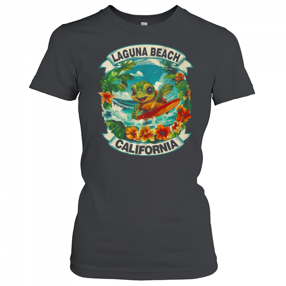 Laguna Beach California Cute Sea Turtle Surfing Summer Vacation shirt Women's T-shirt