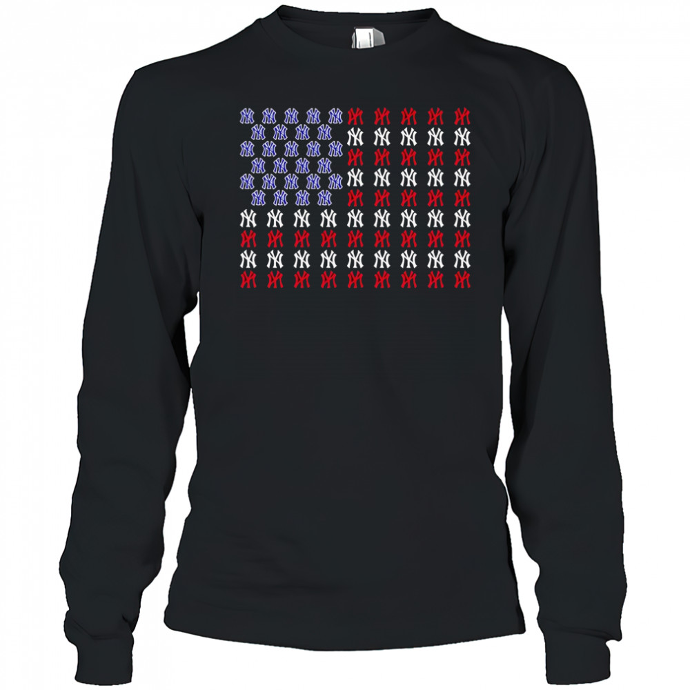 Memorial Day and the 4th of July American flag New York Yankees logo shirt Long Sleeved