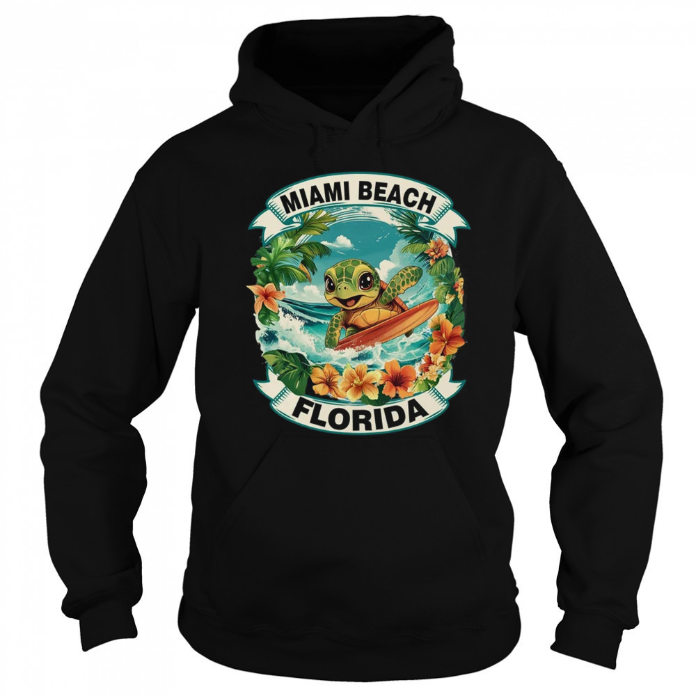 Miami Beach Florida Cute Sea Turtle Surfing Summer Vacation shirt Sweatshirt