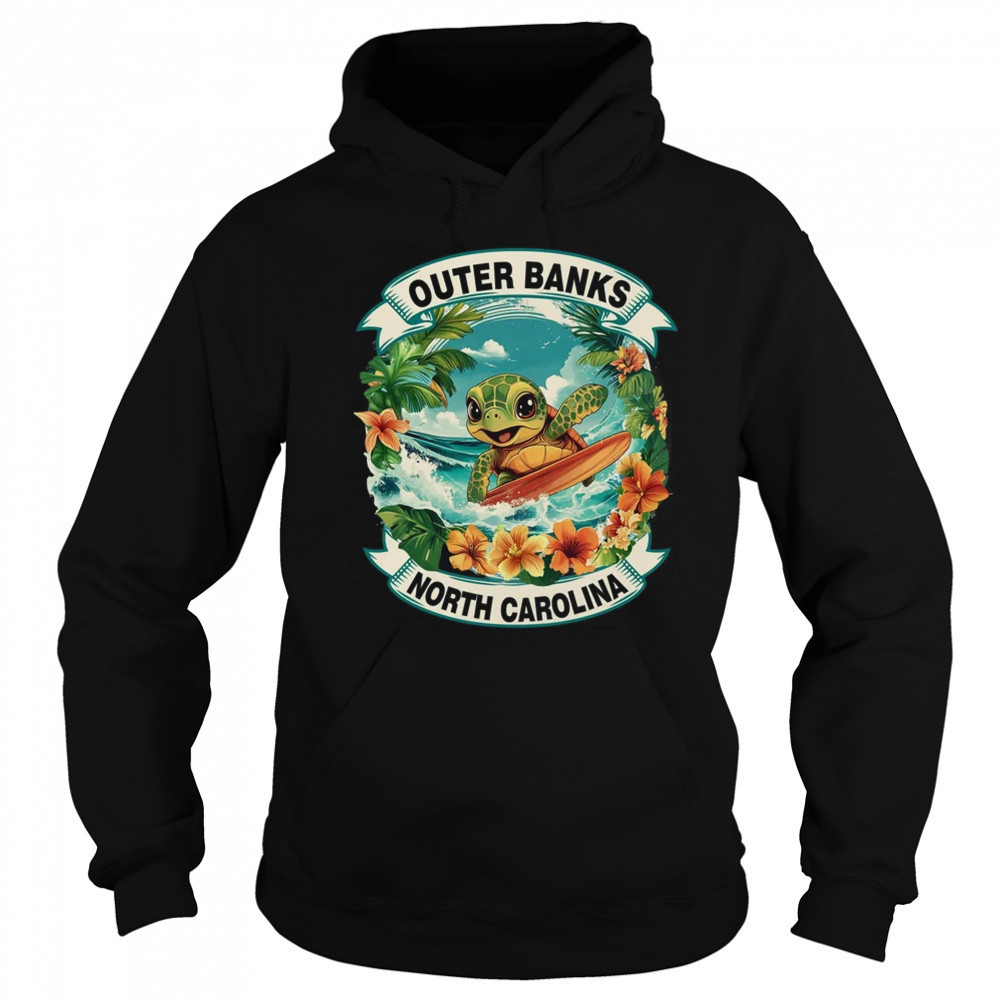 Outer Banks North Carolina Cute Sea Turtle Surfing Summer Vacation shirt Sweatshirt