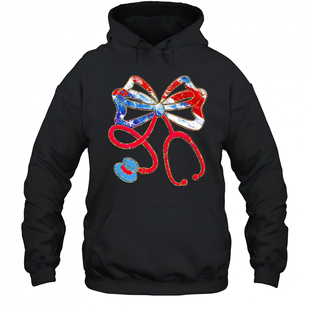 Patriotic Nurse Bow Stethoscope shirt Hoodie
