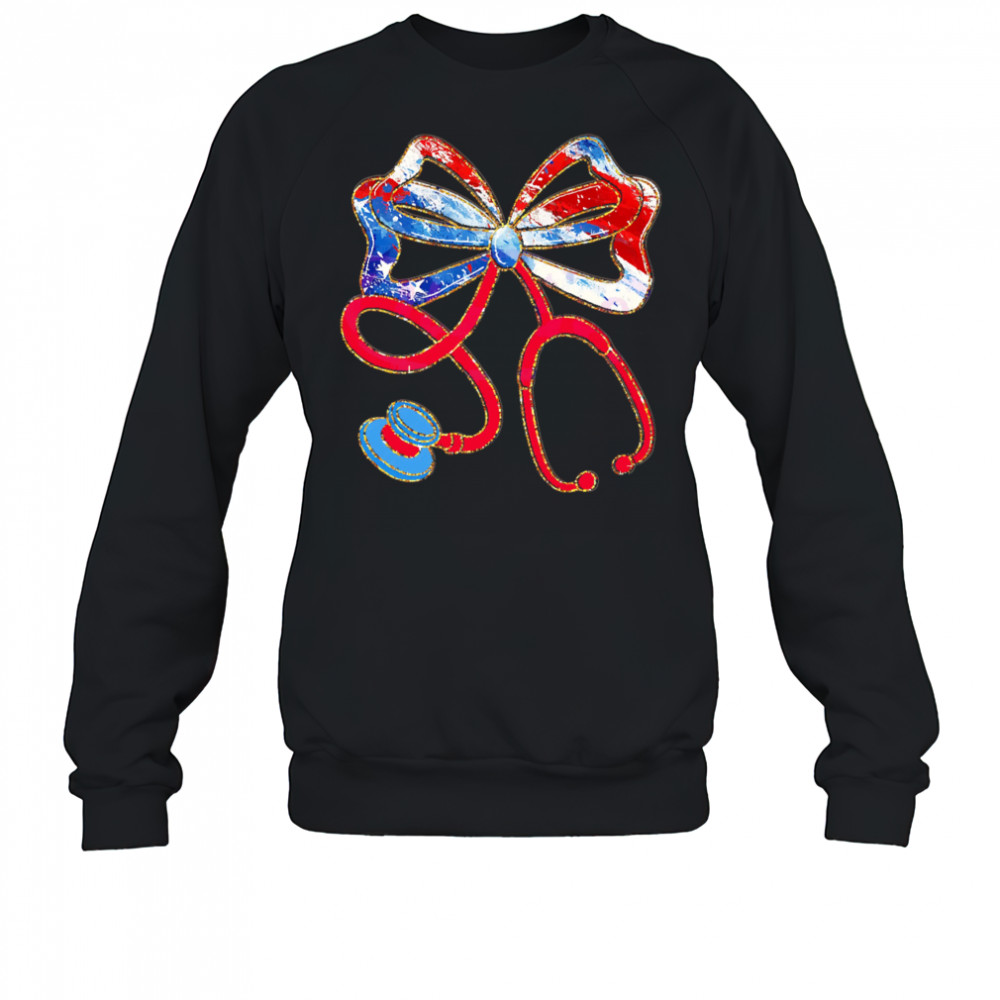 Patriotic Nurse Bow Stethoscope shirt Sweatshirt