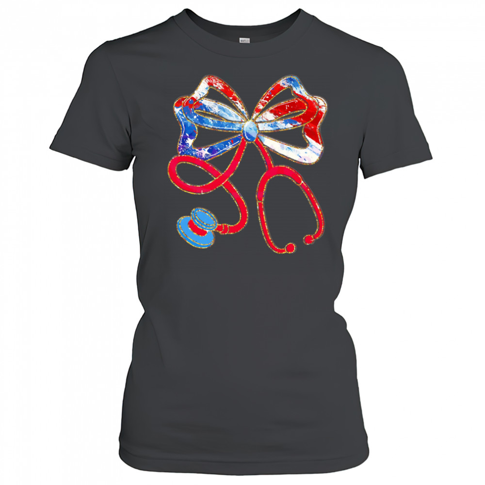 Patriotic Nurse Bow Stethoscope shirt Women's T-shirt