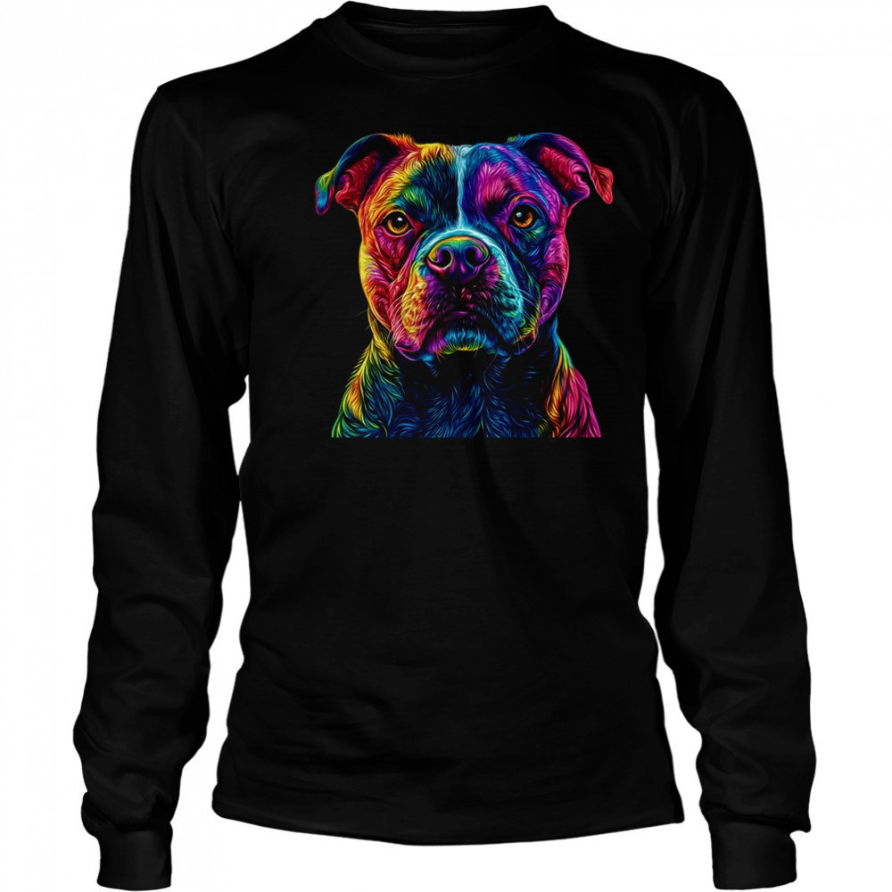 Pitbull Dog Colorful Face Dog Lover Men Women shirt Long Sleeved