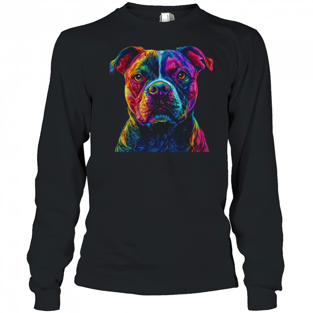 Pitbull Dog Colorful Face Dog Lover Men Women shirt Long Sleeved