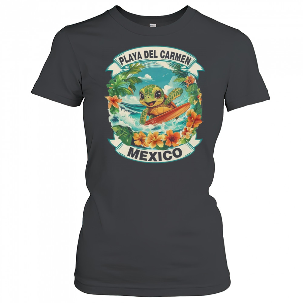 Playa Del Carmen Mexico Cute Sea Turtle Surfing Summer Vacation shirt Women's T-shirt