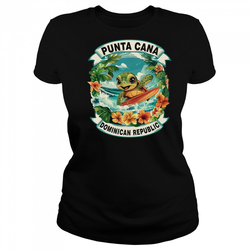 Punta Cana Dominican Republic Cute Sea Turtle Surfing Summer Vacation shirt Women's T-shirt
