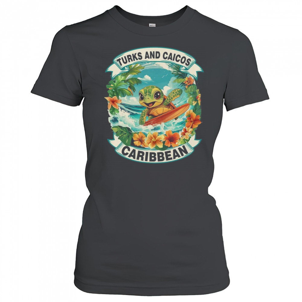 Turks And Caicos Caribbean Cute Sea Turtle Surfing Summer Vacation shirt Women's T-shirt