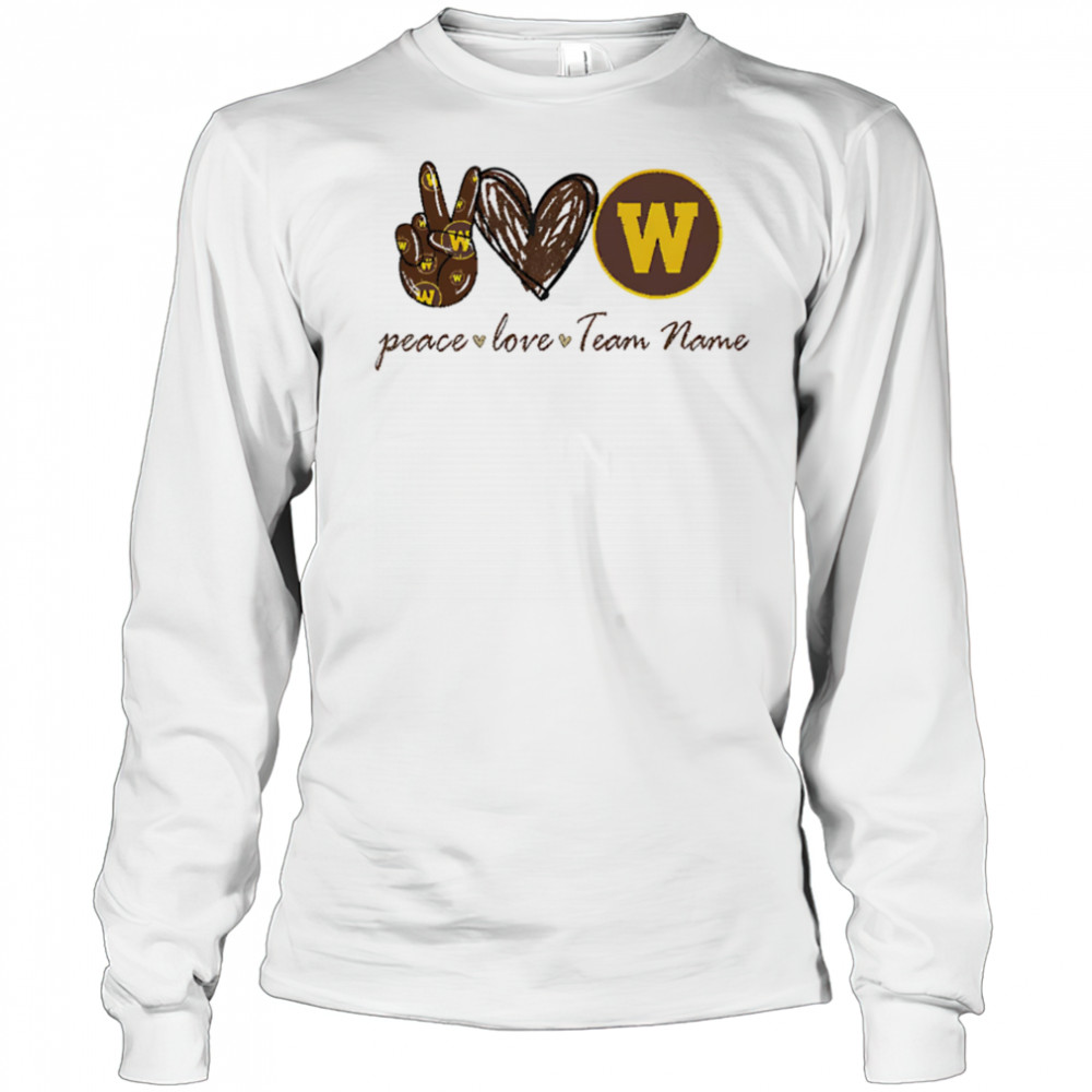 Customized western Michigan broncos peace love shirt Long Sleeved
