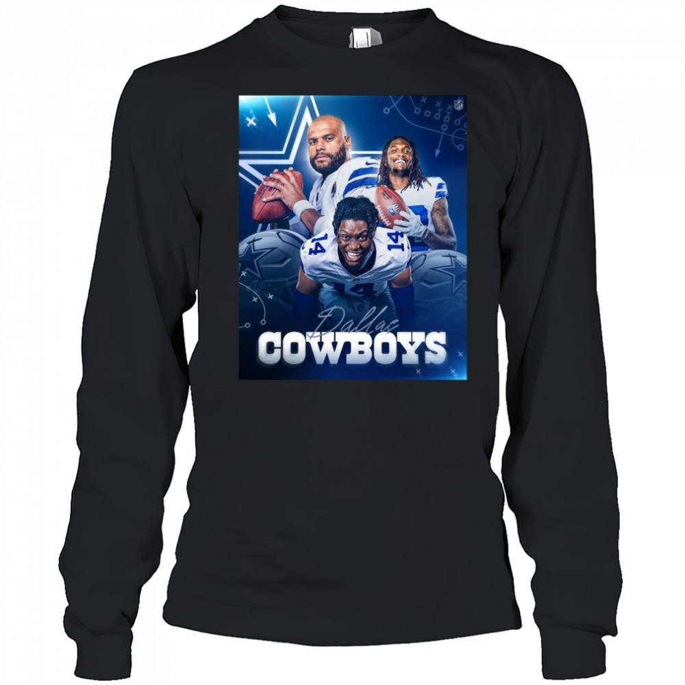 Dallas Cowboy CeeDee Lamb Dak Prescott There’s A New Trio In Dallas Poster t-shirt Long Sleeved