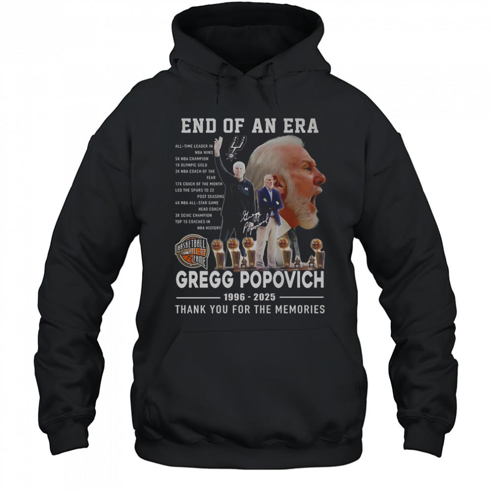 End Of An Era Gregg Popovich 1996-2025 Thank You For The Memories T-Shirt Hoodie
