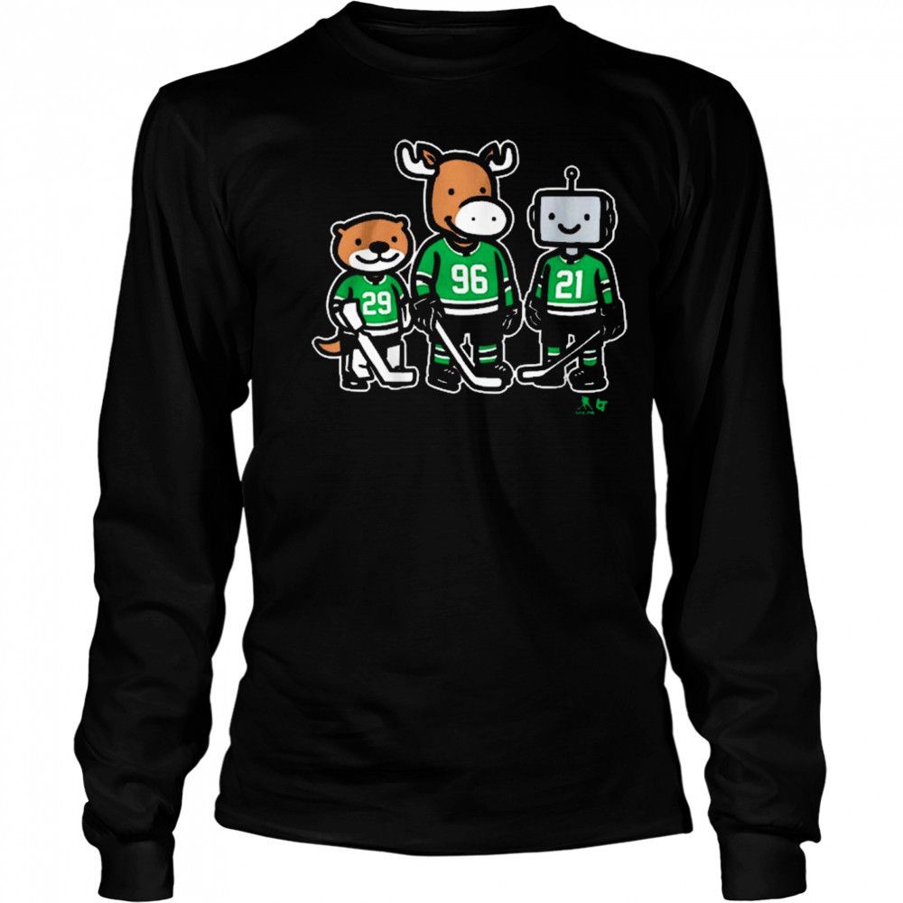 Jake Oettinger, Mikko Rantanen And Jason Robertson Otter, Moose And Robo Guys Dallas Stars t-shirt Long Sleeved