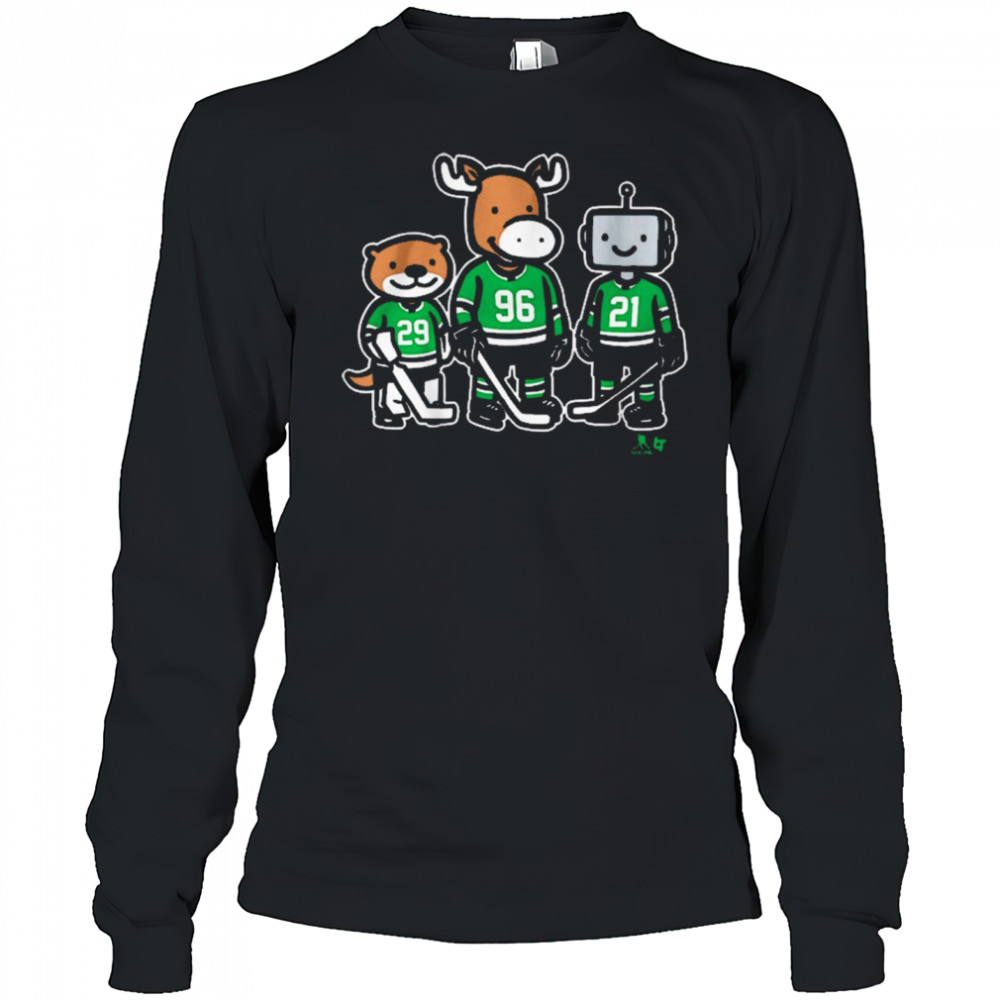 Jake Oettinger, Mikko Rantanen And Jason Robertson Otter, Moose And Robo Guys Dallas Stars t-shirt Long Sleeved