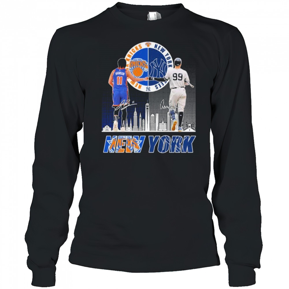 Jalen Brunson X Aaron Judge New York Knicks New York Yankees Signatures T-shirt Long Sleeved