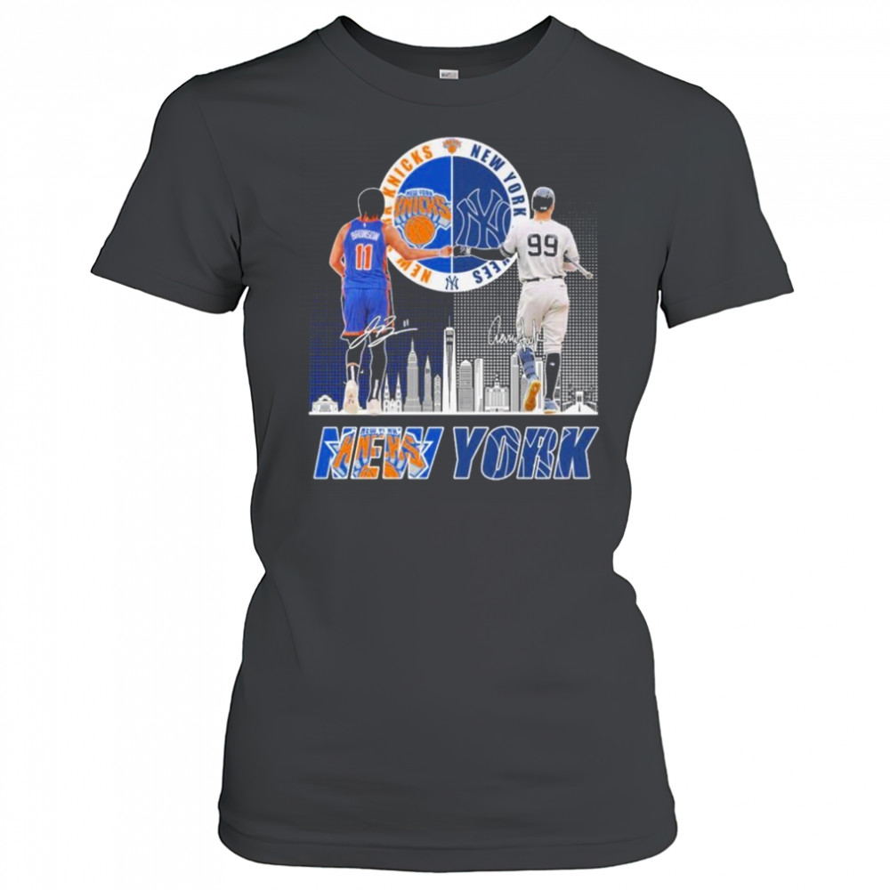 Jalen Brunson X Aaron Judge New York Knicks New York Yankees Signatures T-shirt Women's T-shirt