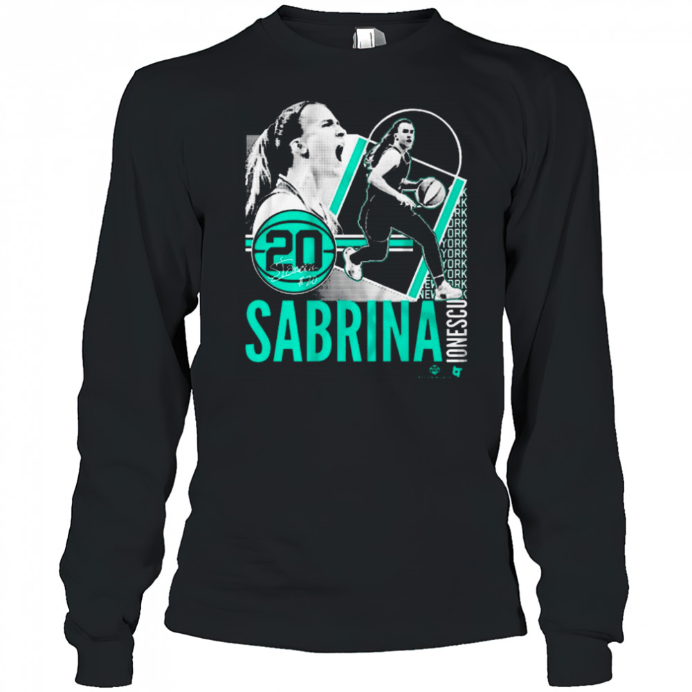 Sabrina Ionescu 20 New York Liberty Basketball Collage Frame Signature t-shirt Long Sleeved
