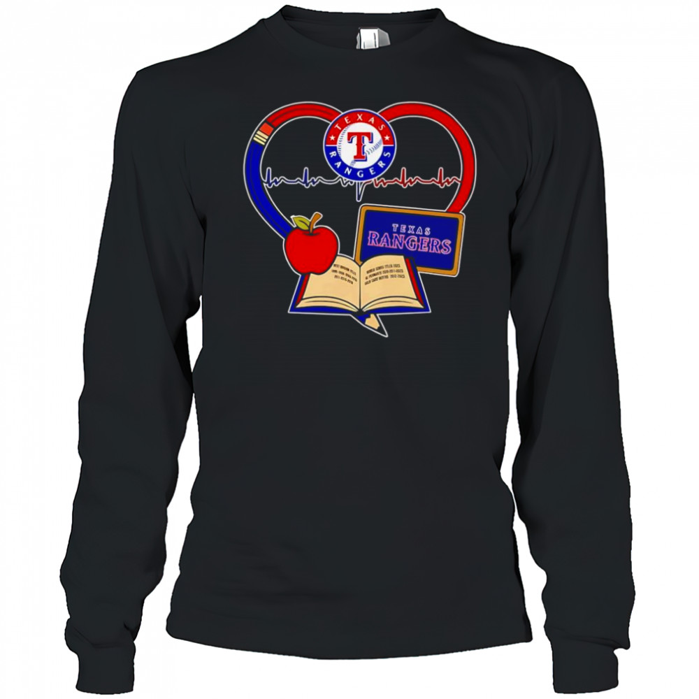 Teacher pencil apple heart Texas Rangers shirt Long Sleeved