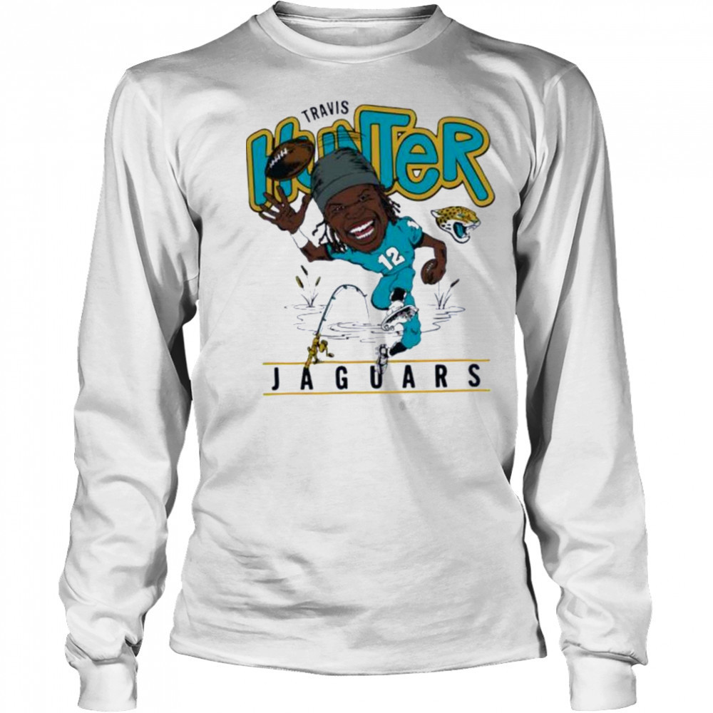 Travis Hunter Jacksonville Jaguars Homage 2025 NFL Draft Caricature Player Graphic Tri Blend T Shirt Long Sleeved
