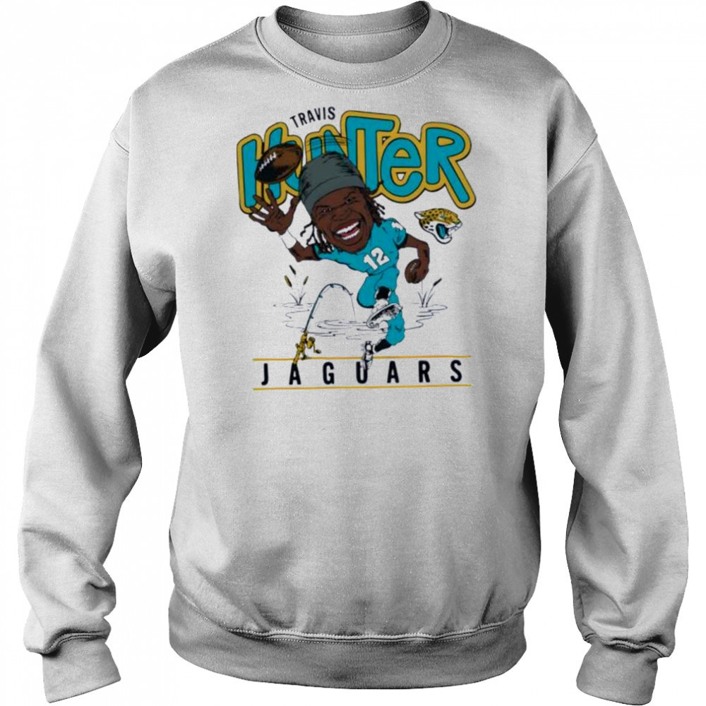 Travis Hunter Jacksonville Jaguars Homage 2025 NFL Draft Caricature Player Graphic Tri Blend T Shirt Hoodie