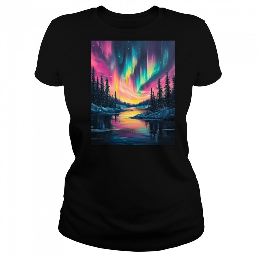 Alaska Landscape Aurora Borealis Northern Lights Vacation shirt Women's T-shirt