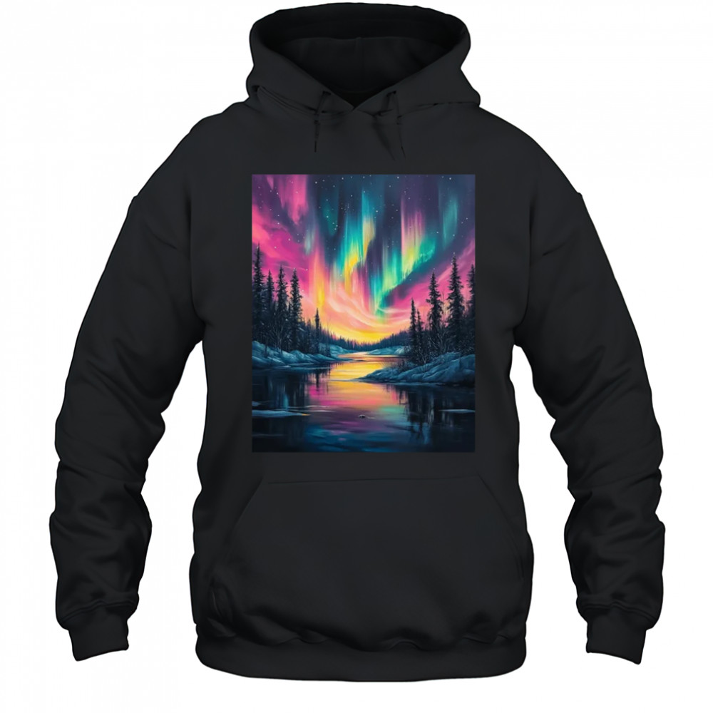 Alaska Landscape Aurora Borealis Northern Lights Vacation shirt Hoodie
