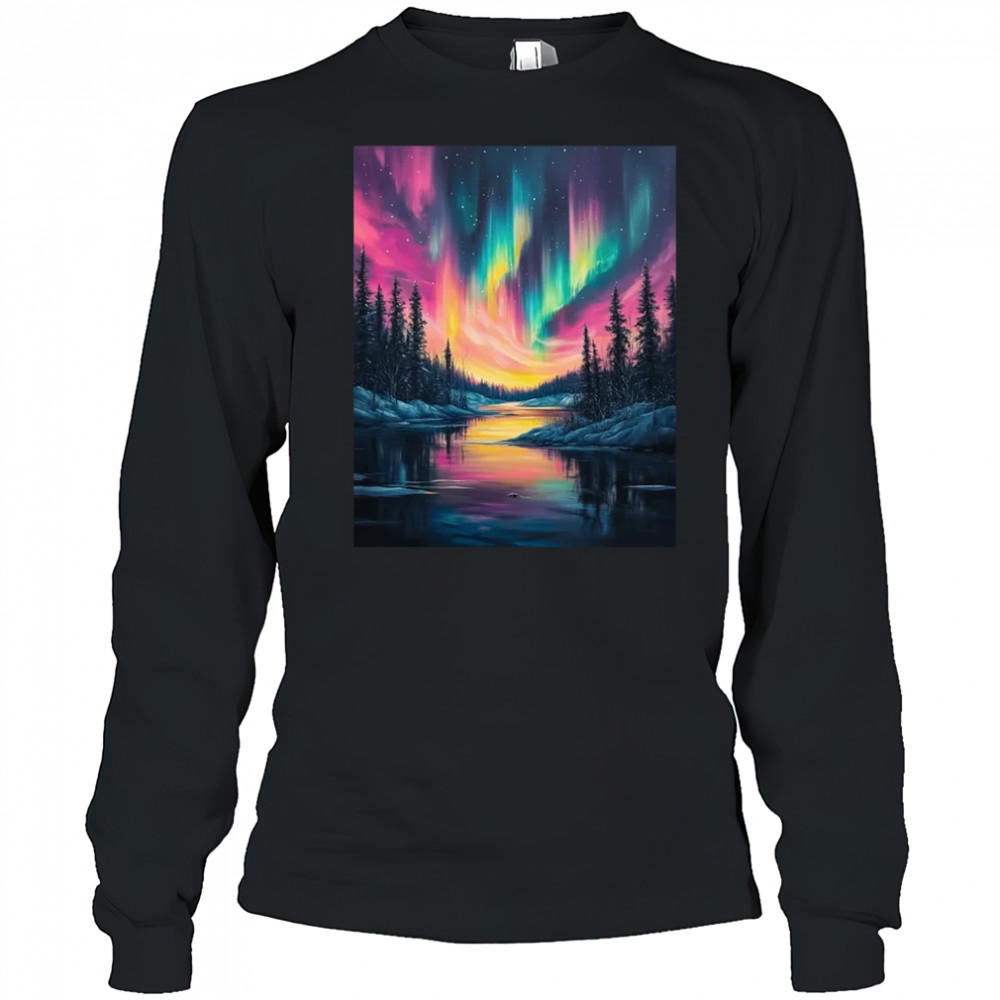 Alaska Landscape Aurora Borealis Northern Lights Vacation shirt Long Sleeved