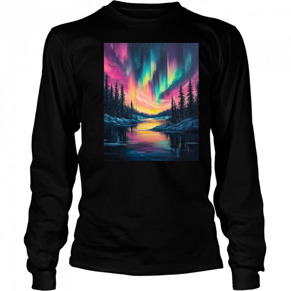 Alaska Landscape Aurora Borealis Northern Lights Vacation shirt Long Sleeved