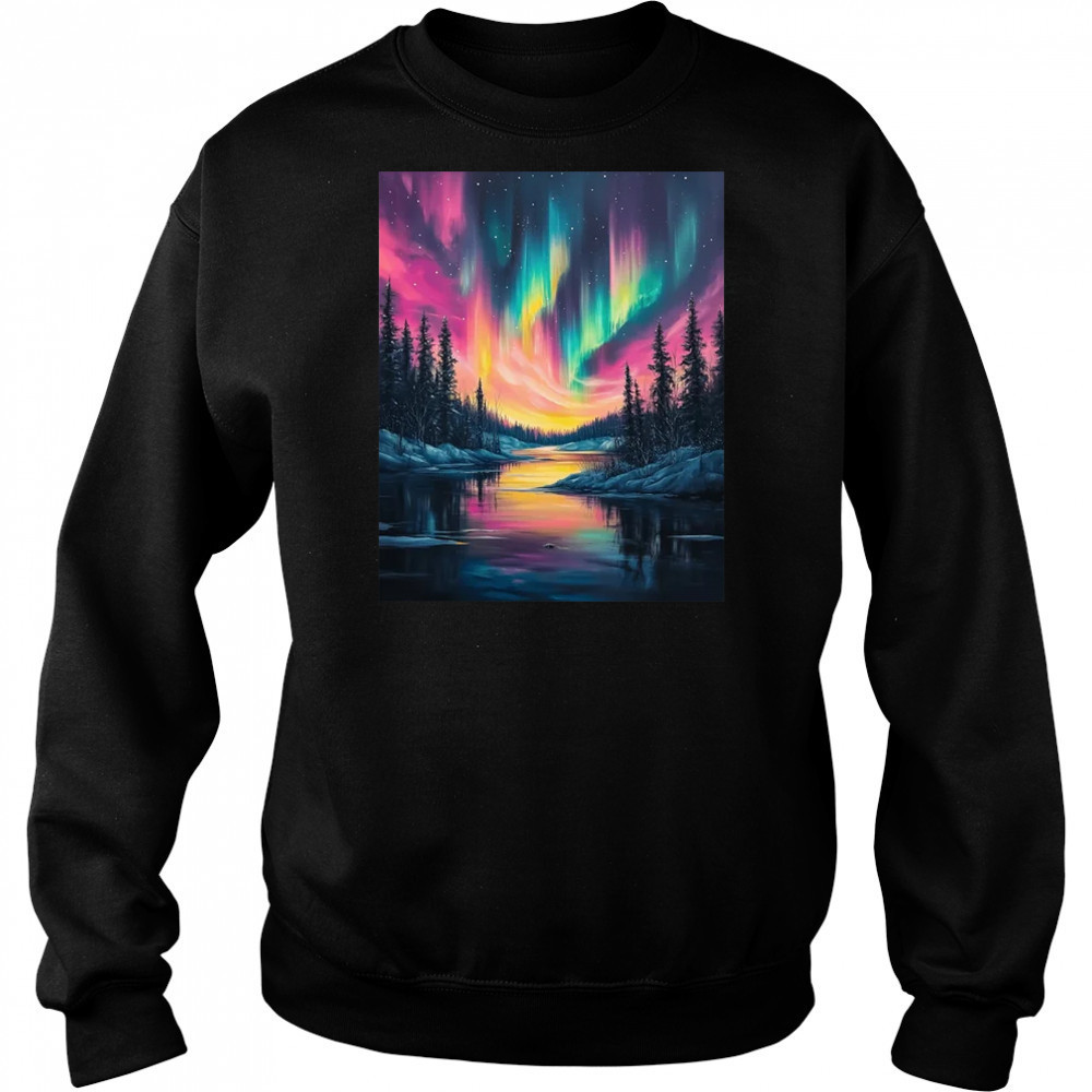 Alaska Landscape Aurora Borealis Northern Lights Vacation shirt Hoodie