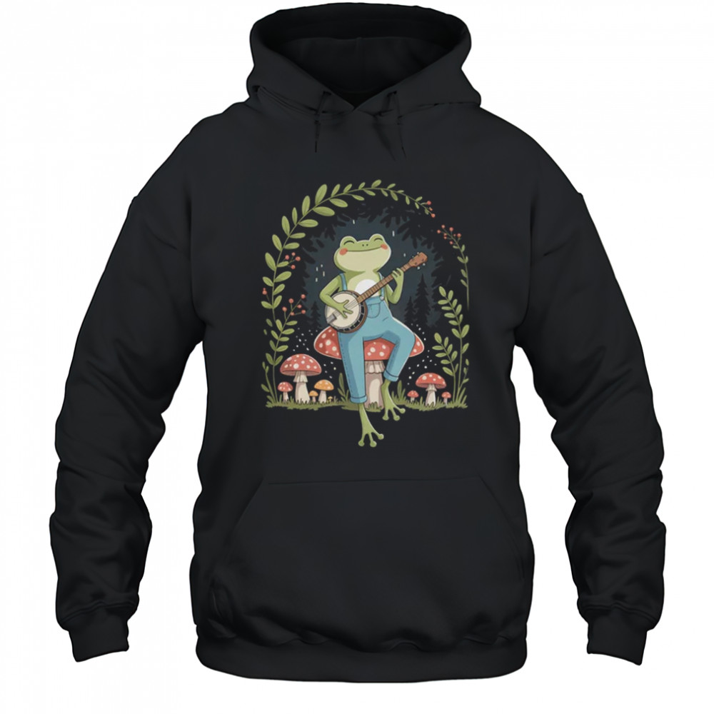 Cottagecore Aesthetic Frog Playing Banjo On Mushroom Cute shirt Hoodie